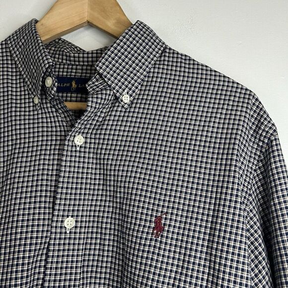 Vintage Ralph Lauren Blue Plaid Cotton Button Up Large - Picture 6 of 7
